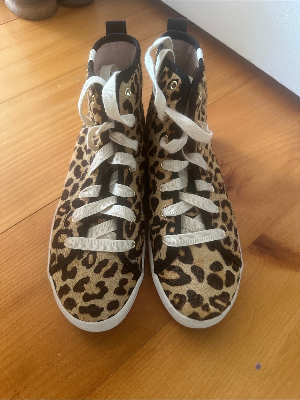 kate spade Leopard-Print High-Top Sneakers in Tan & Black